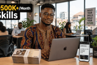Photo of a man in a skill acquisition office with money earned