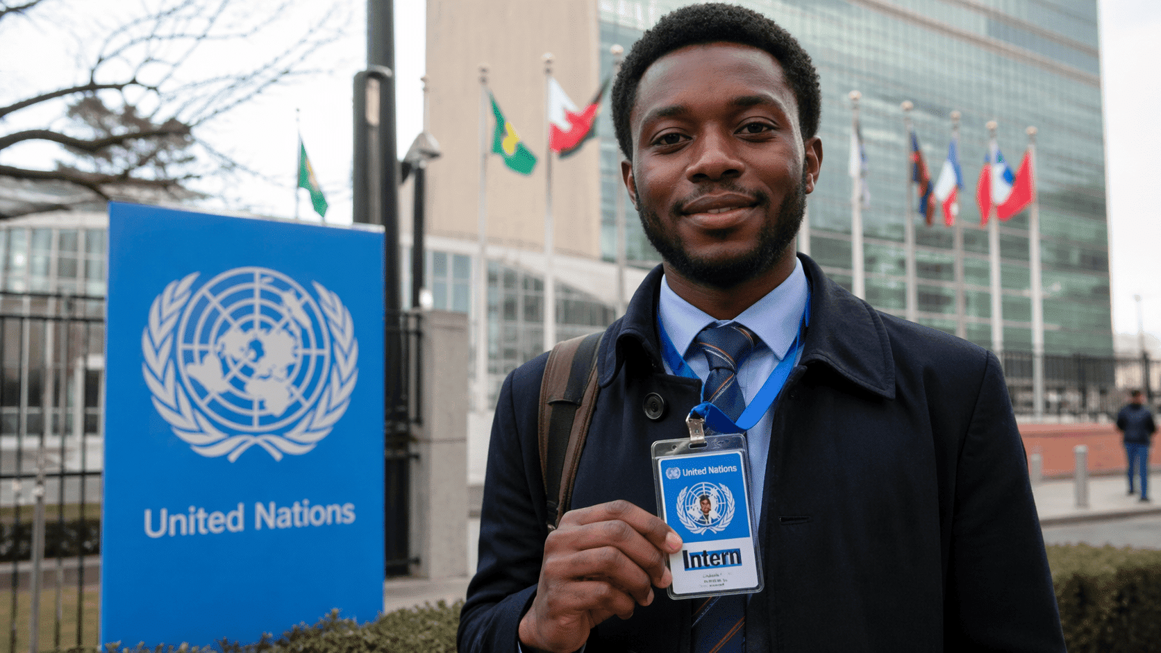 Michael, The UN intern in front of the building