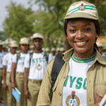 Smiling NYSC participant with study materials