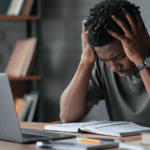 Photo representation of stressed study session at work