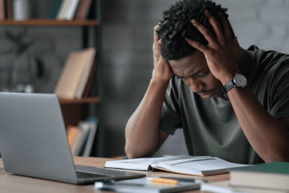 Photo representation of stressed study session at work