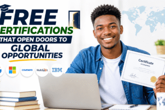 Young Nigerians holding his free certificate acquired from online