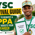 Young Nigerian NYSC corps member smiling in uniform while holding an approved PPA request letter, illustrating how to secure a career-boosting Place of Primary Assignment during service year.