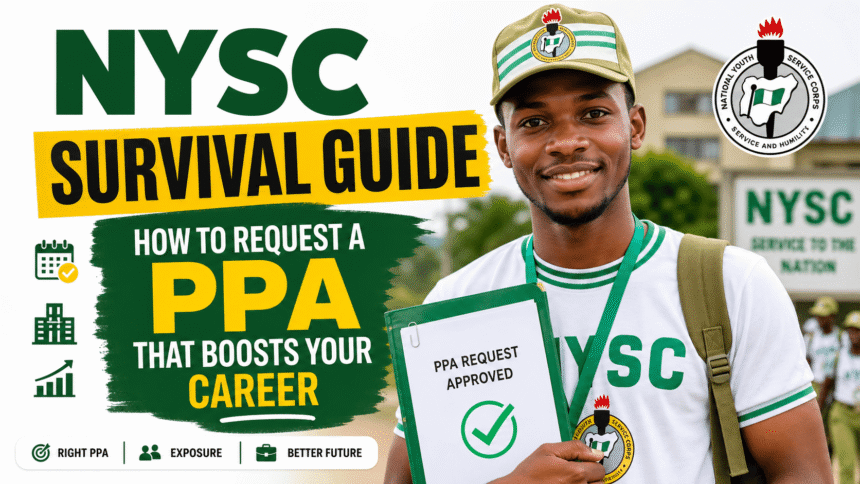Young Nigerian NYSC corps member smiling in uniform while holding an approved PPA request letter, illustrating how to secure a career-boosting Place of Primary Assignment during service year.