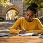 Smart Nigerian girl Outdoor study session in sunlight