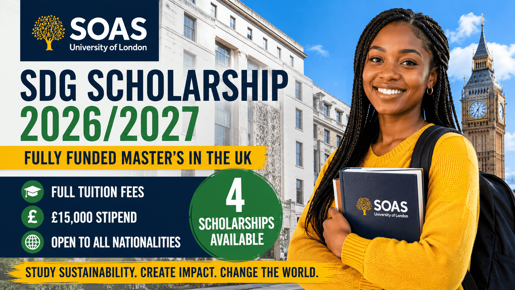 SOAS SDG Scholarship 2026/2027: Full Tuition + £15,000 Funding for Master’s Students Who Want to Make Real Change