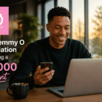 Young African entrepreneur in Ireland applying for the Femmy O Foundation small business grant on a laptop.
